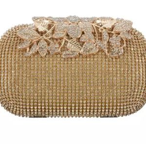 1X(Unique Gold Rhinestone Evening bag Clutch Purse Party Bridal Prom E5X8)